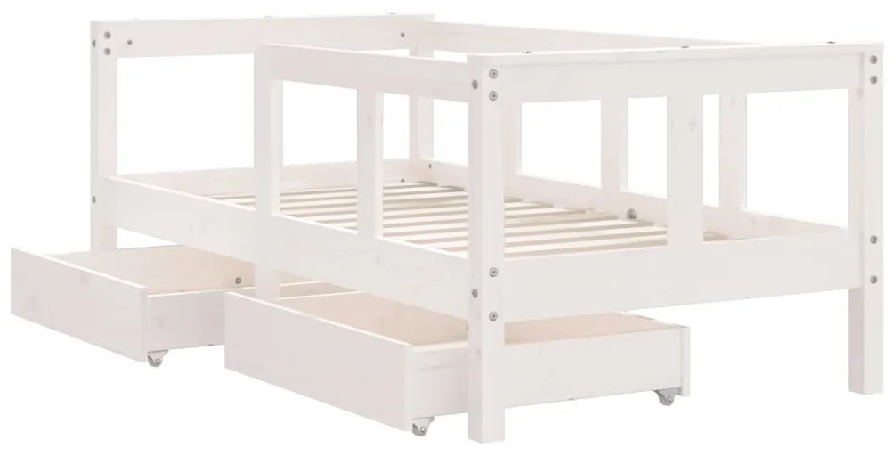 Giroletto bambini con cassetti bianco 70x140cm massello di pino