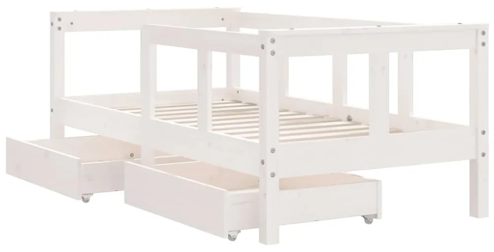 Giroletto bambini con cassetti bianco 70x140cm massello di pino