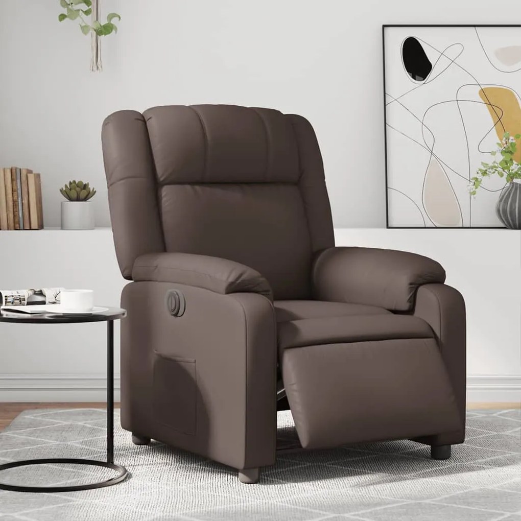 Poltrona Reclinabile Elettrica Marrone İn Similpelle /