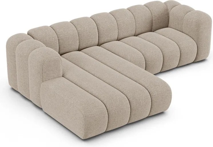 Divano angolare beige (con penisola a sinistra/con chaise lounge) con rivestimento in ciniglia Lupine – Micadoni