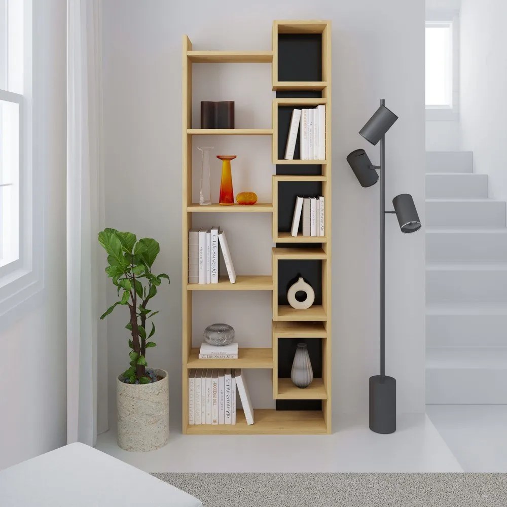 Libreria in rovere decorato in nero e naturale 60x168,5 cm Eladi - Marckeric