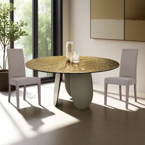 Sedia in tessuto Tortora moderna imbottita Denver - Set 2