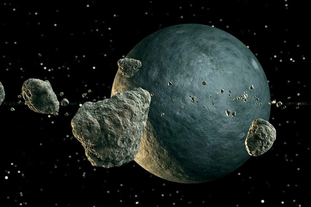 Carta da parati autoadesiva – Meteoriti intorno al pianeta