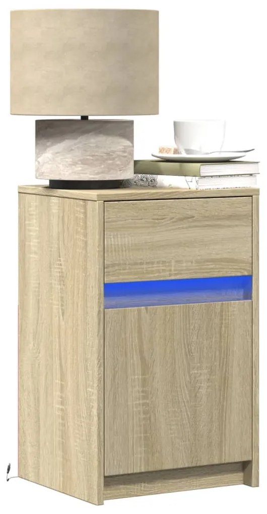 Comodini Con Luci Led 2pz Rovere Sonoma İn Legno Multistrato /