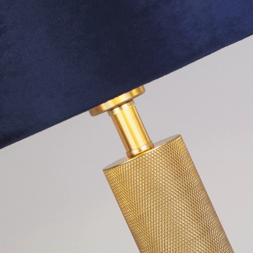 Lampada Da Scrivania Contemporanea Londra Acciaio Ottone Velluto Blu 1 Luce E27