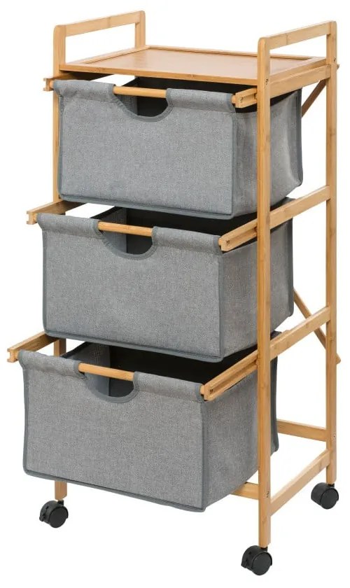 Scaffale grigio/colore natuarale in bambù con 3 cassetti da bagno 44x96 cm Bahari – Wenko