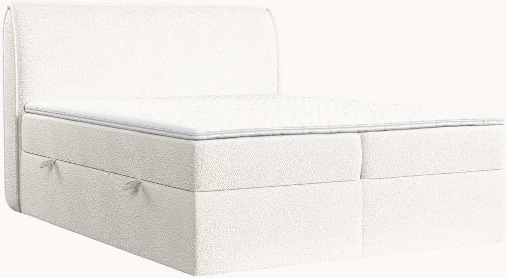 Letto boxspring in bouclé fatto a mano con contenitore Organic, H3 cm