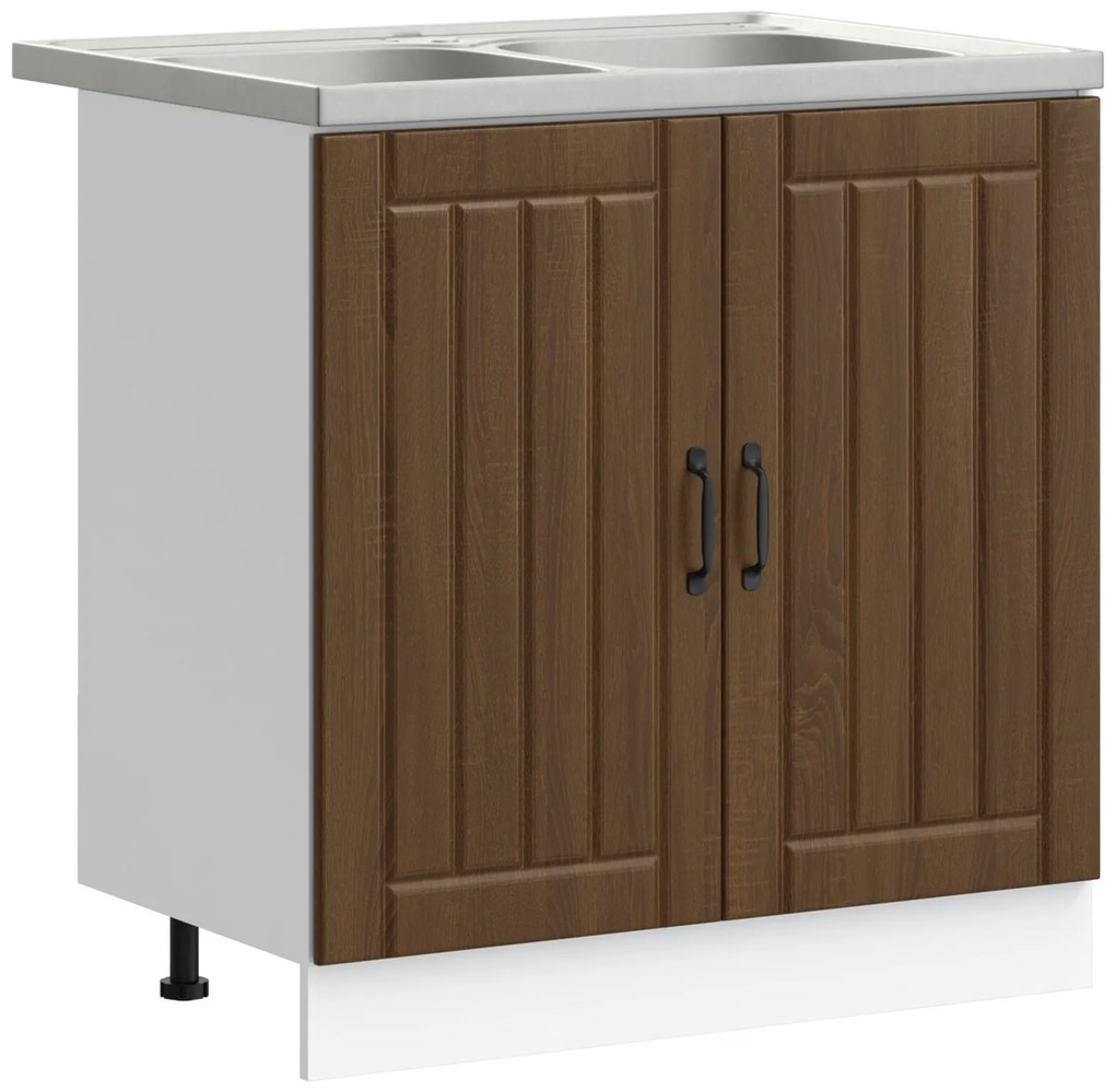 Armadio da cucina  ""lucca"" con doppio lavabo in legno di quercia ingegnerizzato