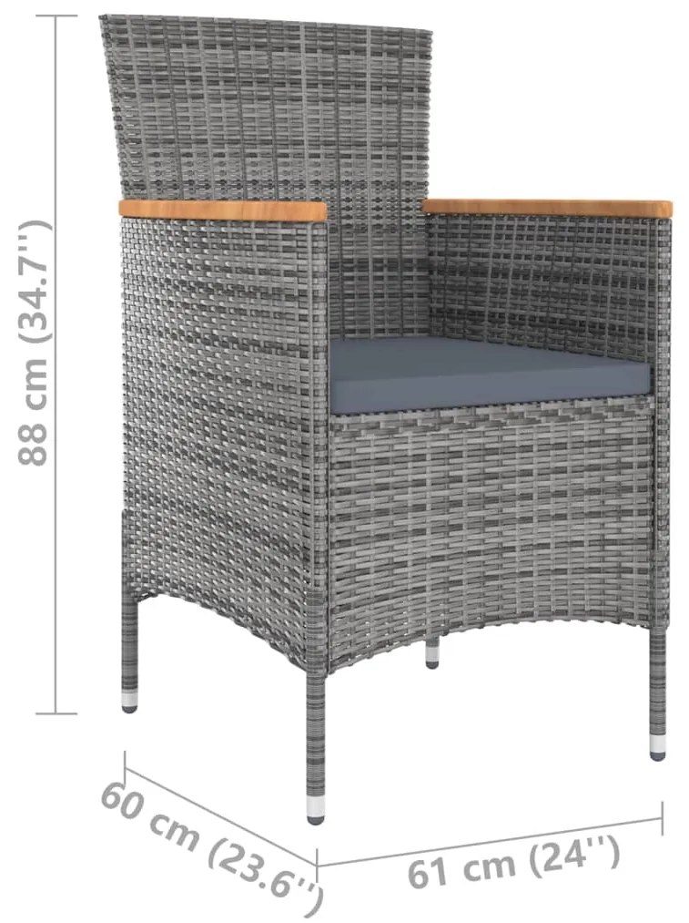 Set da Pranzo da Esterno 9 pz con Cuscini in Polyrattan Grigio