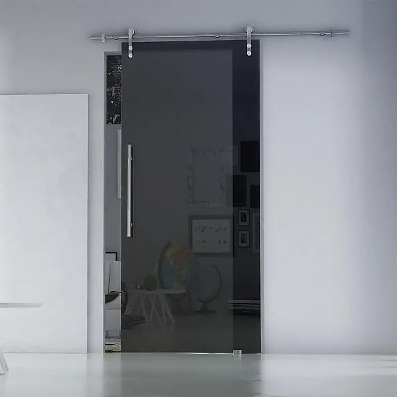 Porta scorrevole reversibile Fumè Traparente in vetro nero, L 96 x H 215 cm, con binario Lux