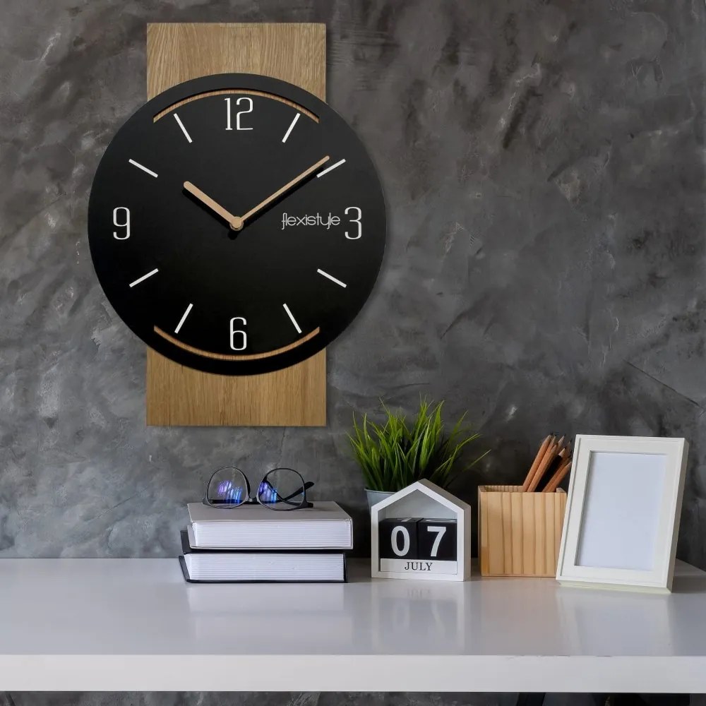 Orologio da parete in rovere GEOMETRIC - nero