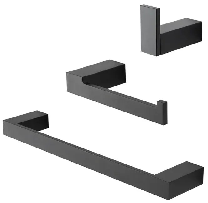 Set con appendino, porta rotolo e porta salviette a muro nero Sky