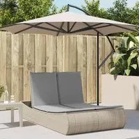 Lettino Prendisole con Cuscini Beige in Polyrattan 368093