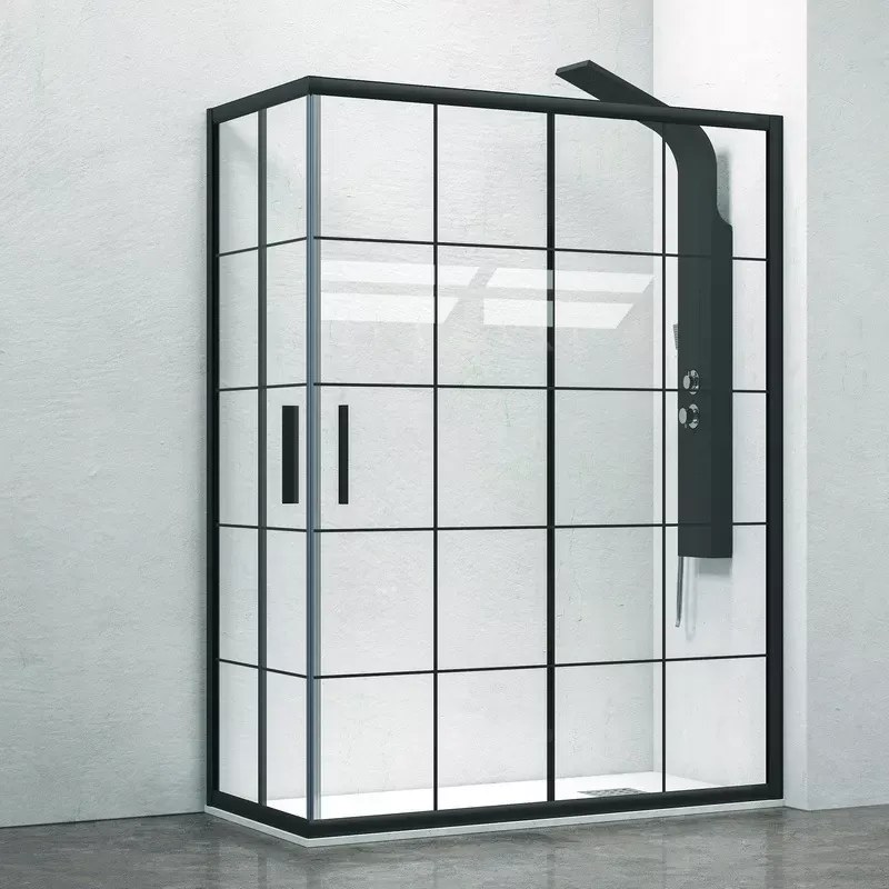 Box doccia colore nero 140x90 vetro a quadrati neri NICO-B1000 - KAMALU