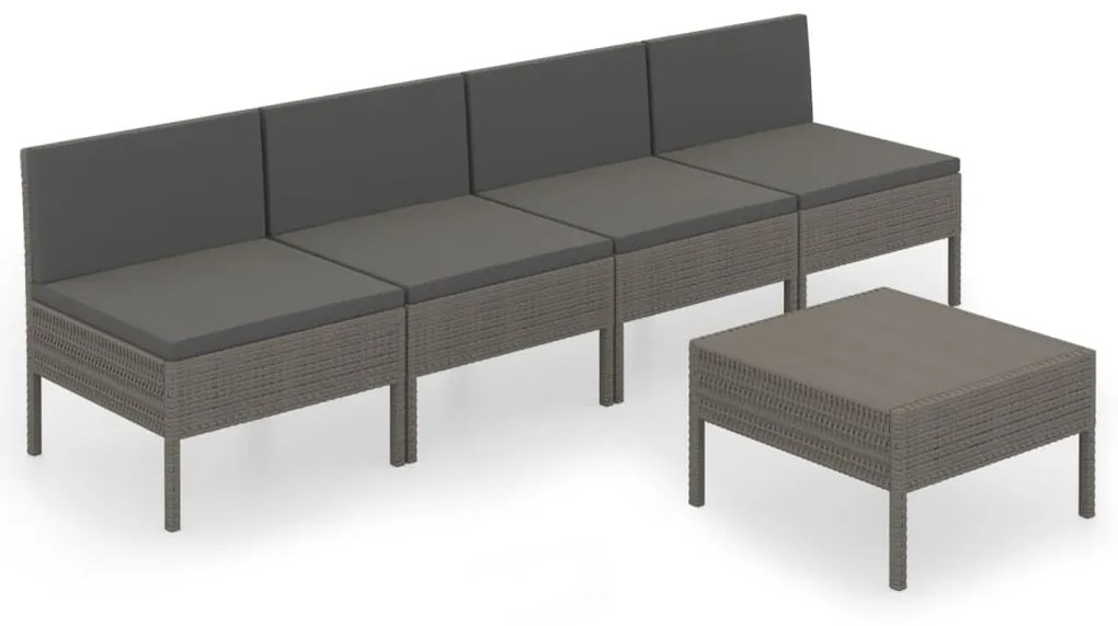 Set divani da giardino 5 pz con cuscini in polyrattan grigio