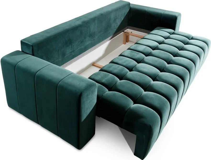 Divano verde scuro allungabile/con contenitore e rivestimento in velluto 247 cm Lazaro – ELTAP