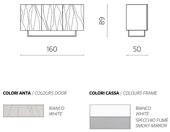 Madia a 3 ante 160 cm in nobilitato Bianco con top in vetro TIGUA con piedini sagomati