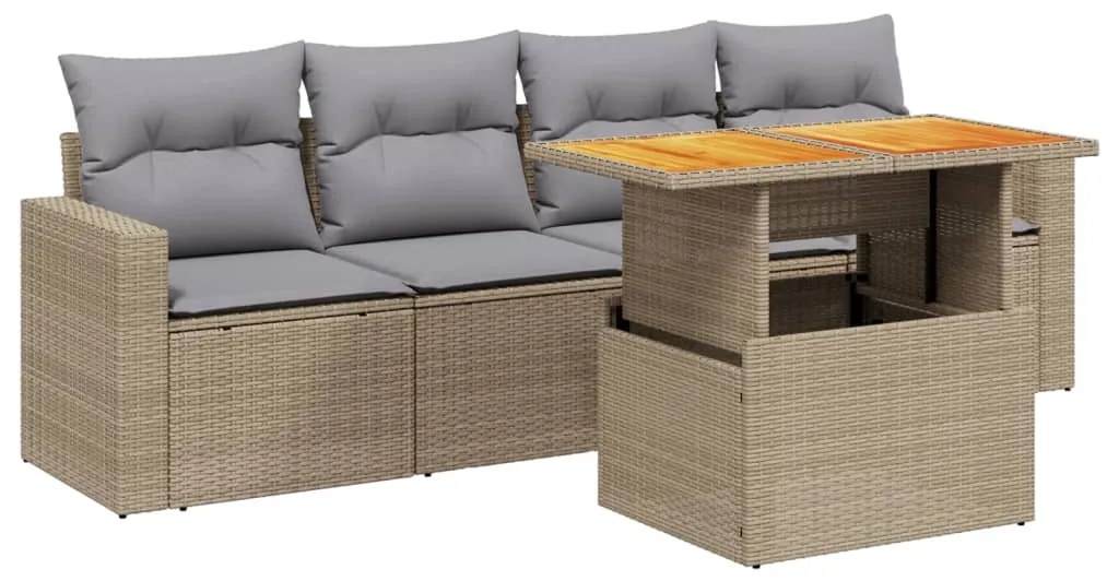 Set divano da giardino 5 pz con cuscini beige in polyrattan