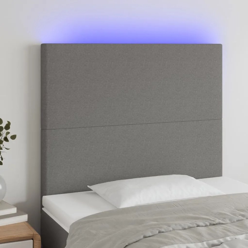 Testiera A Led Grigio Scuro 80x5x118/128 Cm İn Tessuto /
