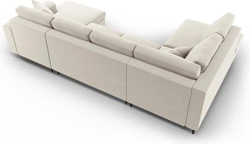 Divano angolare beige allungabile e con contenitore (con penisola a sinistra/a U) con rivestimento in velluto Kyoto – Cosmopolitan Design