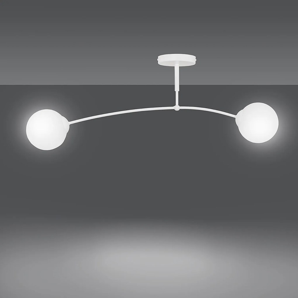 Plafoniera Moderna 2 Luci Susanoo In Acciaio Bianco E Vetri A Sfera In Bianco
