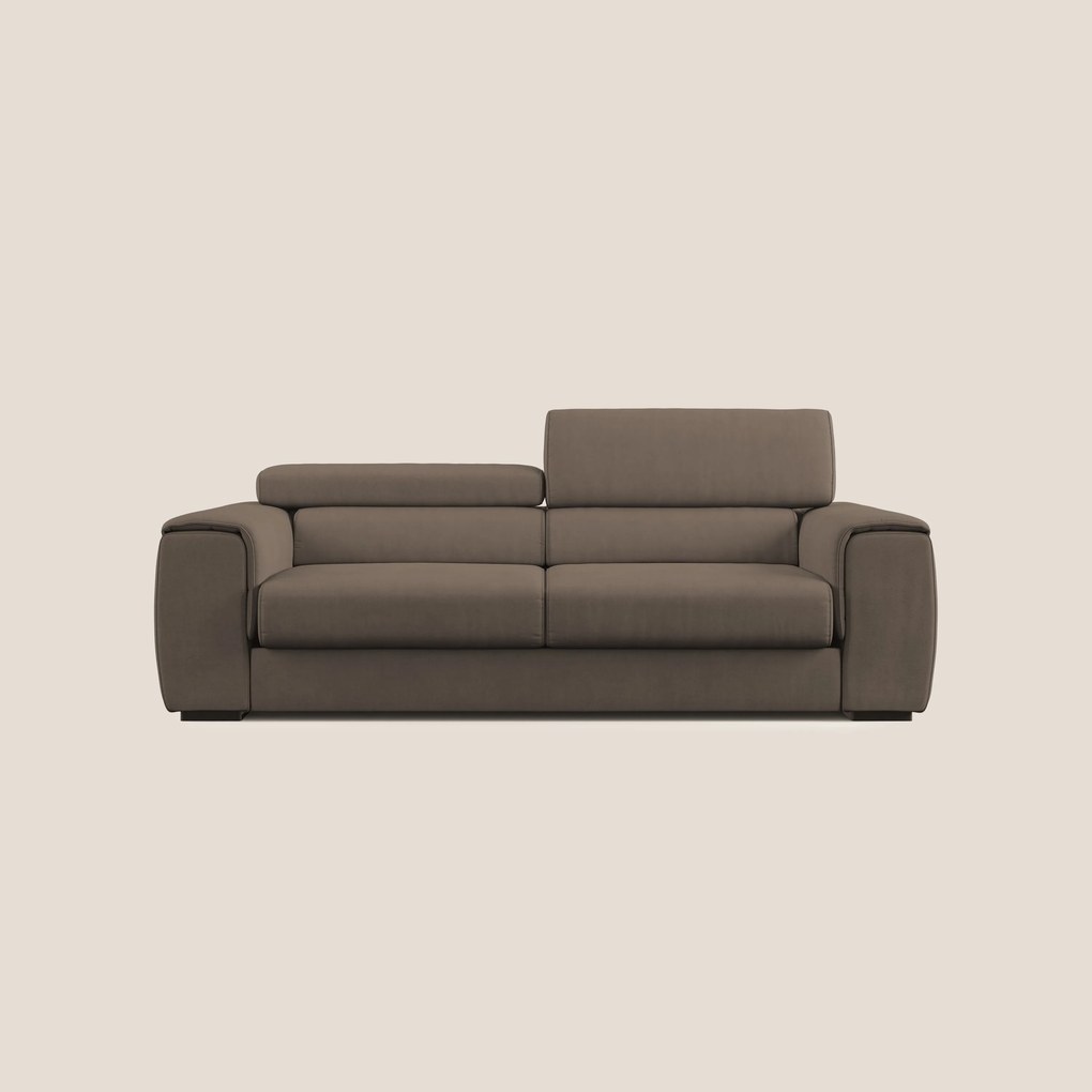 Zeno Divano con pouf estraibile poggiapiedi in tessuto morbido impermeabile T02 marrone