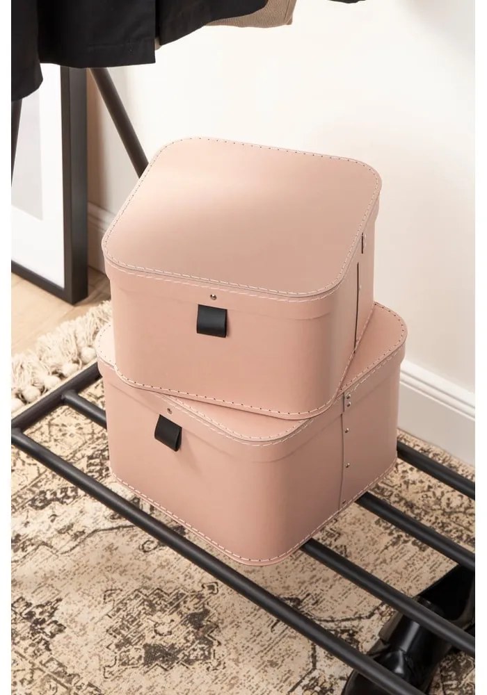 Scatole in set con coperchio rosa in cartone 2 pz 28,5x28,5x19,5 cm Ludvig Paper Laminate – Bigso
