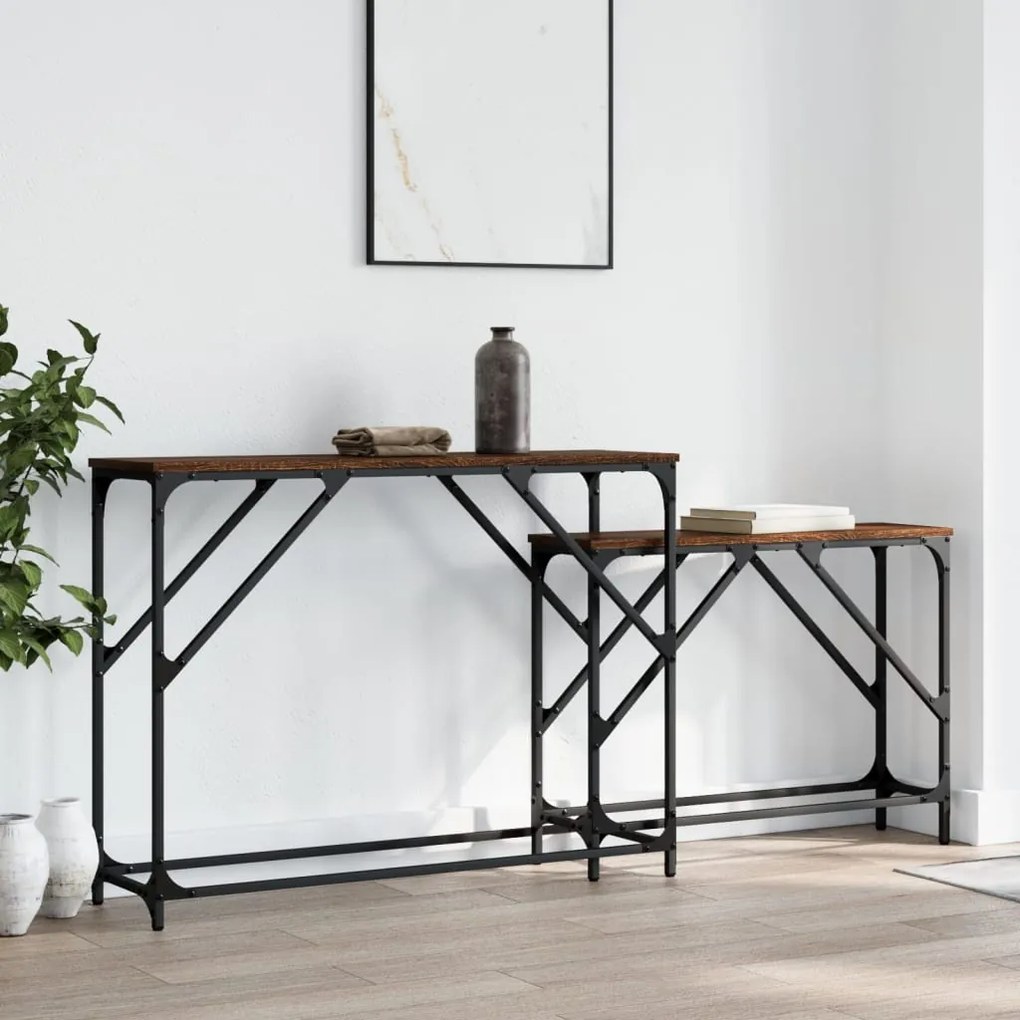 Tavoli Consolle Impilabili 2pz Rovere Marrone Legno Multistrato /