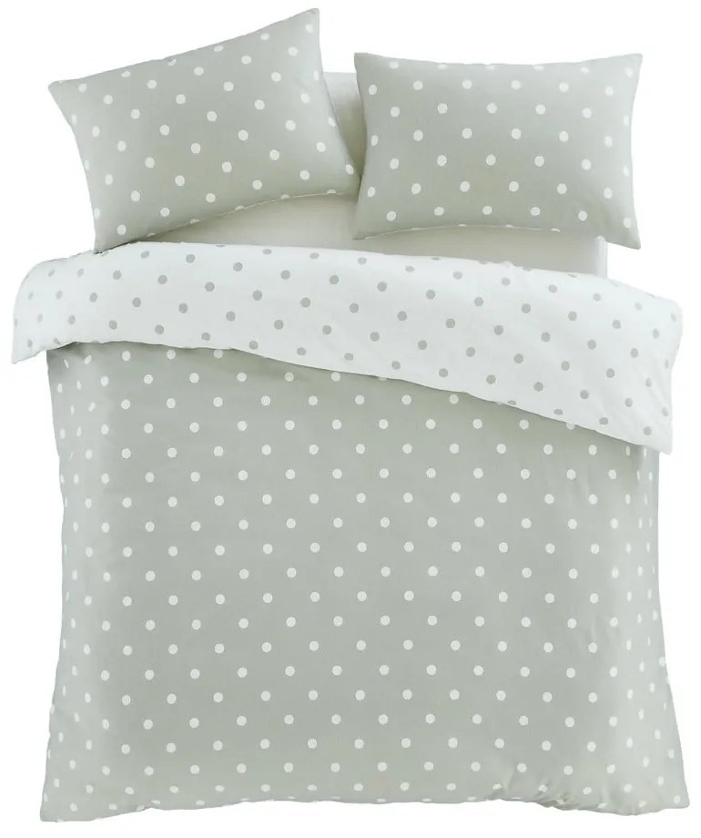 Set copripiumino e federa bianco e verde in flanella per letto matrimoniale e per letto esteso 230x220 cm Polka Dot – Catherine Lansfield