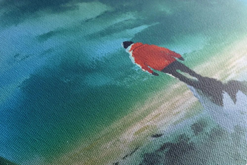 Quadro su tela – Uomo sulla cima della montagna