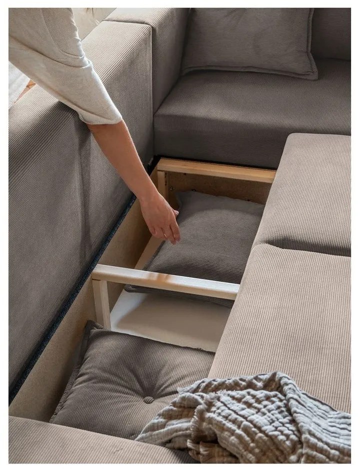 Divano letto in velluto a coste marrone chiaro (variabile) Lazy Lukka - Miuform