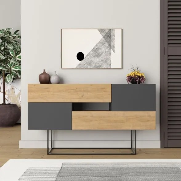 Madia Moderna 2 Ante 2 Cassetti 145 Cm Rovere E Antracite Eros