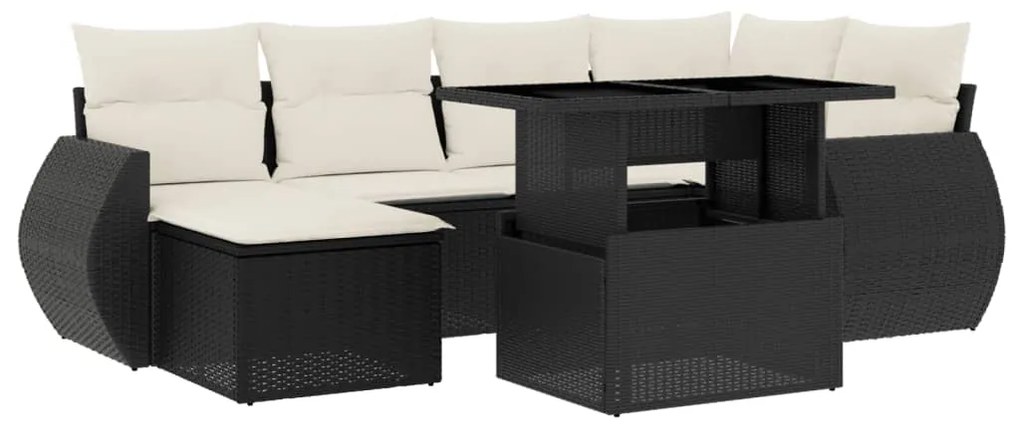 Set divani da giardino con cuscini 7pz nero polyrattan