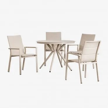 Set Tavolo Rotondo (ø100 Cm) Valerie E 4 Sedie Da Giardino Impilabili In Alluminio Karena Tapioca Beige - Sklum