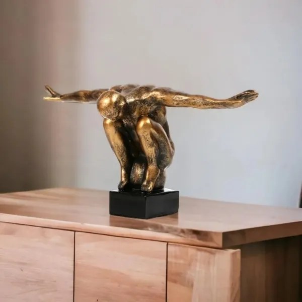 Decorazione da tavolo 25x41x20 cm in resina con patina dorata