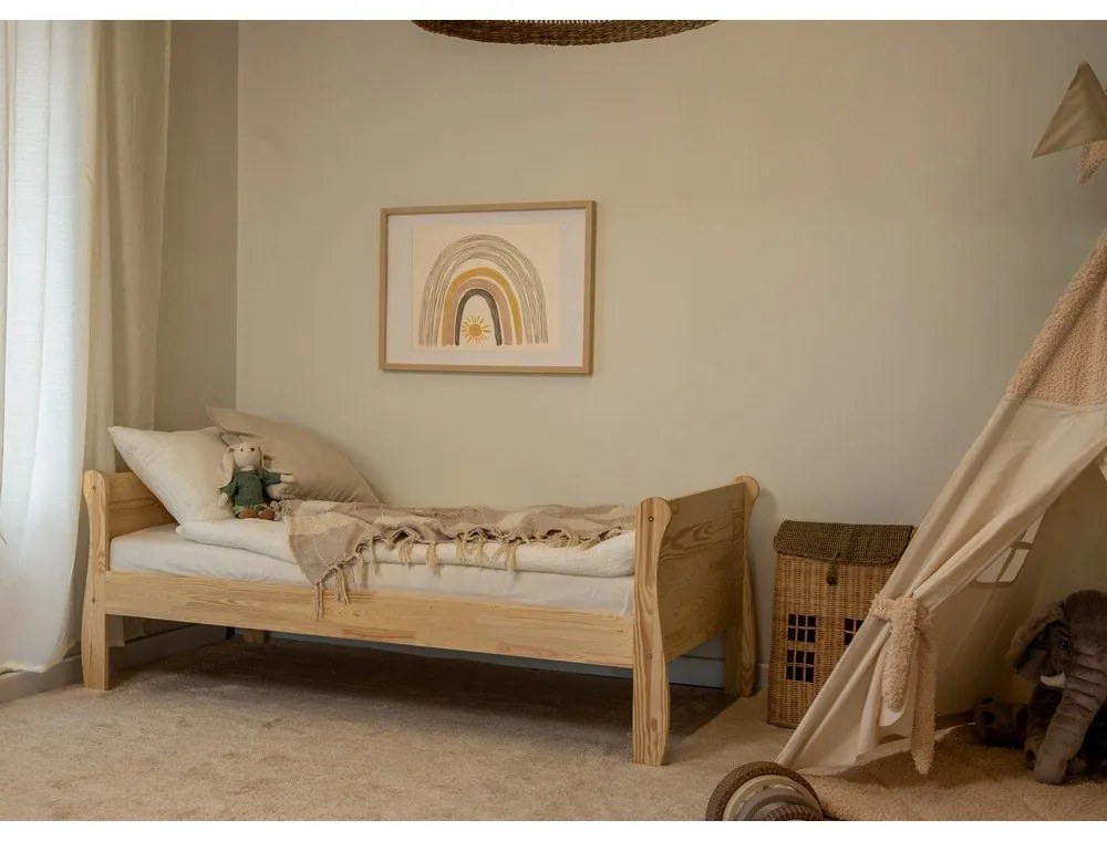 Letto da bambini di colore naturale in pino massiccio con rete inclusa 90x190 cm Roma – Adeko