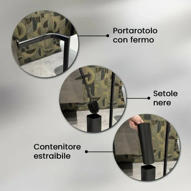 Piantana porta rotolo e scopino da appoggio in acciaio nero opaco Fusion