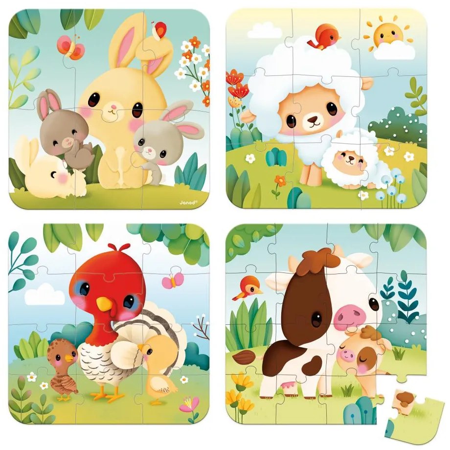 Puzzle in valigetta 4in1 - Fattoria con animali - 6-9-12-16 pezzi