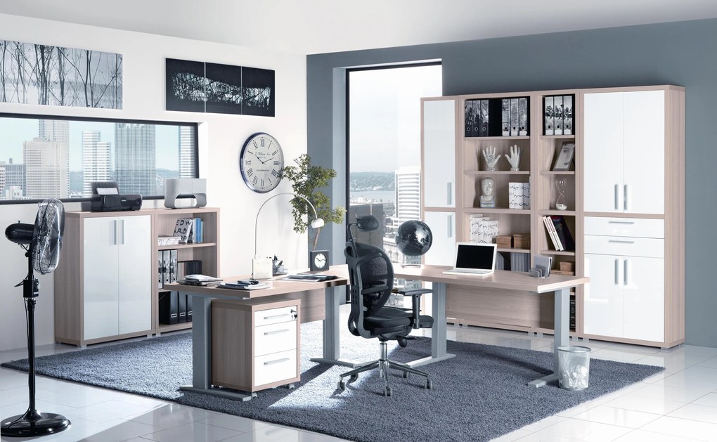 Ufficio completo in finitura Frassino Coihmbra e Bianco Laccato