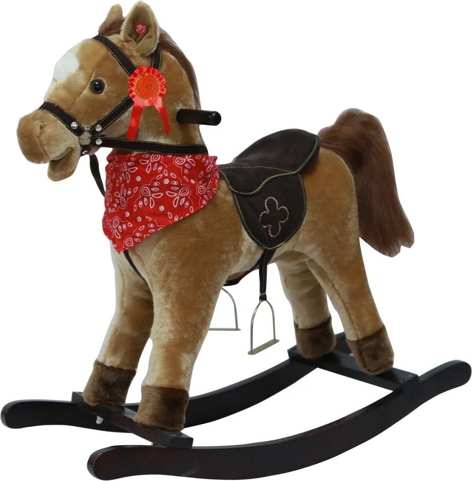 Cavallo a Dondolo per Bambini in Peluche con Suoni Marrone Chiaro...