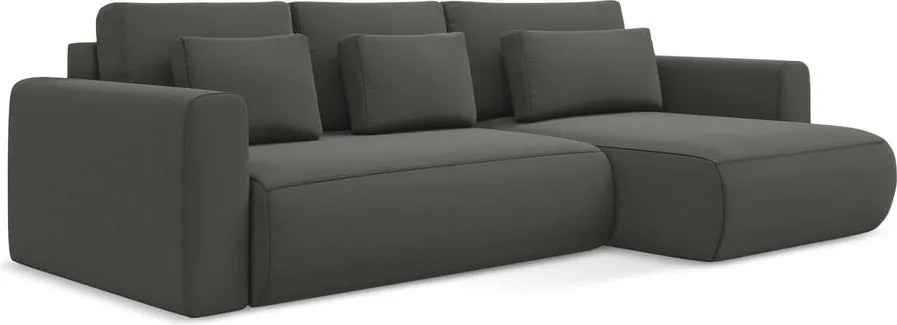 Divano angolare grigio scuro allungabile/con contenitore (con penisola a destra/con chaise lounge) con rivestimento in velluto Kapua – Makamii