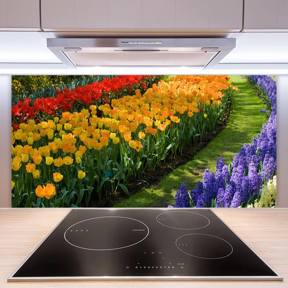 Pannello paraschizzi cucina Fiori del giardino dei tulipani 100x50 cm