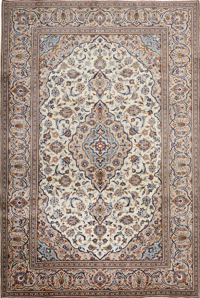 Kashan Tappeto 300x200 Beige (Iran) Annodato A Mano