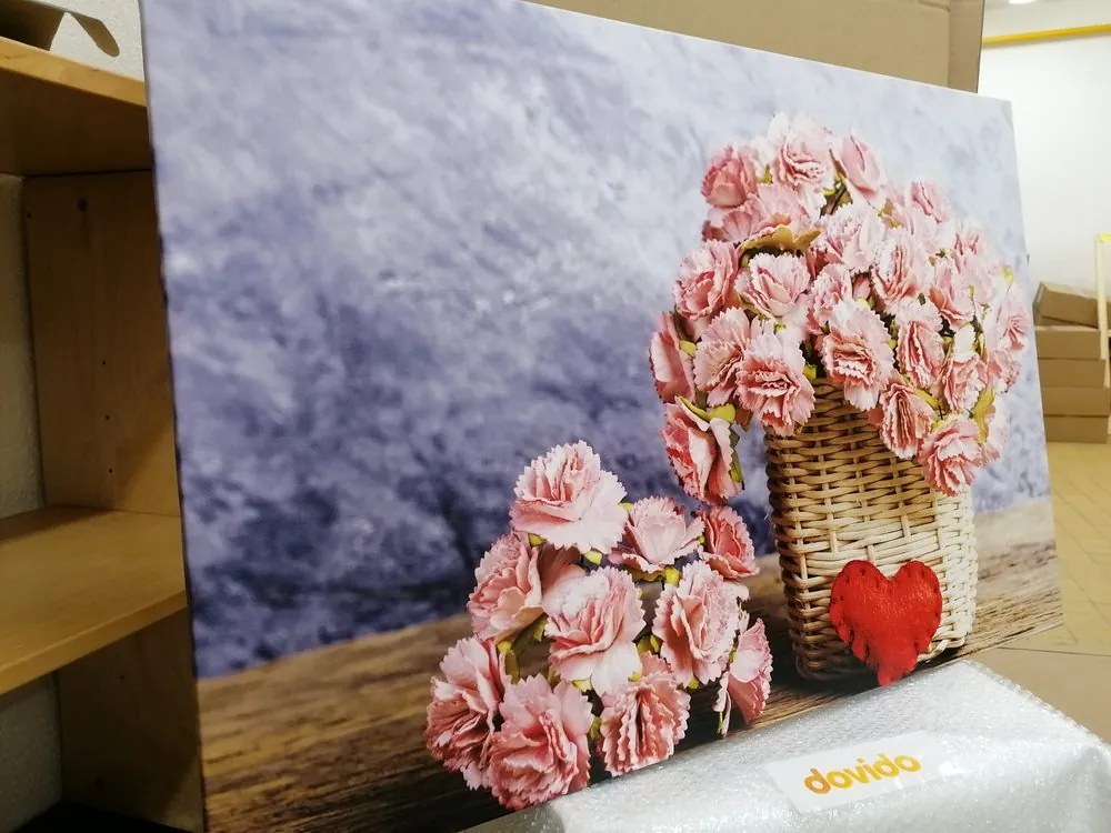 Quadro su tela – Bouquet di garofani rosa in cesto
