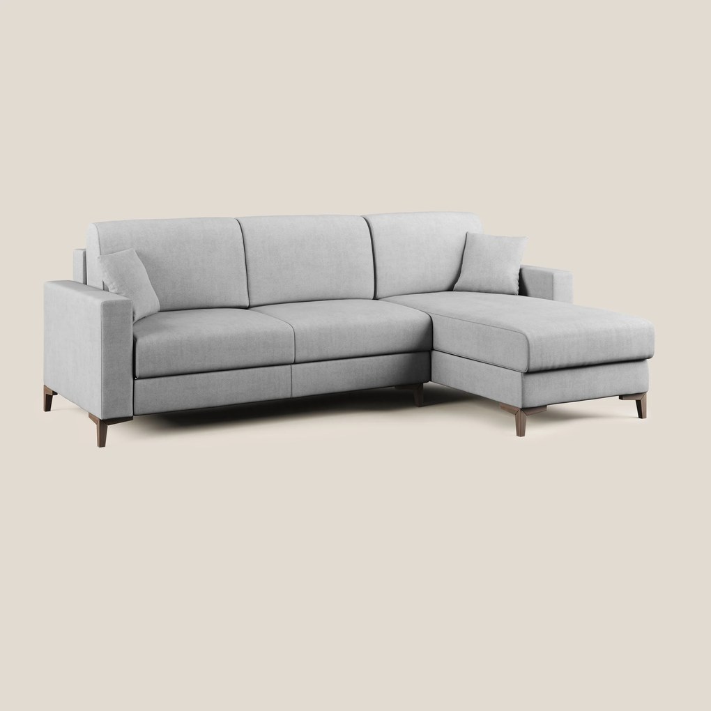 Kafka divano letto angolare in morbido tessuto impermeabile T02 grigio chiaro