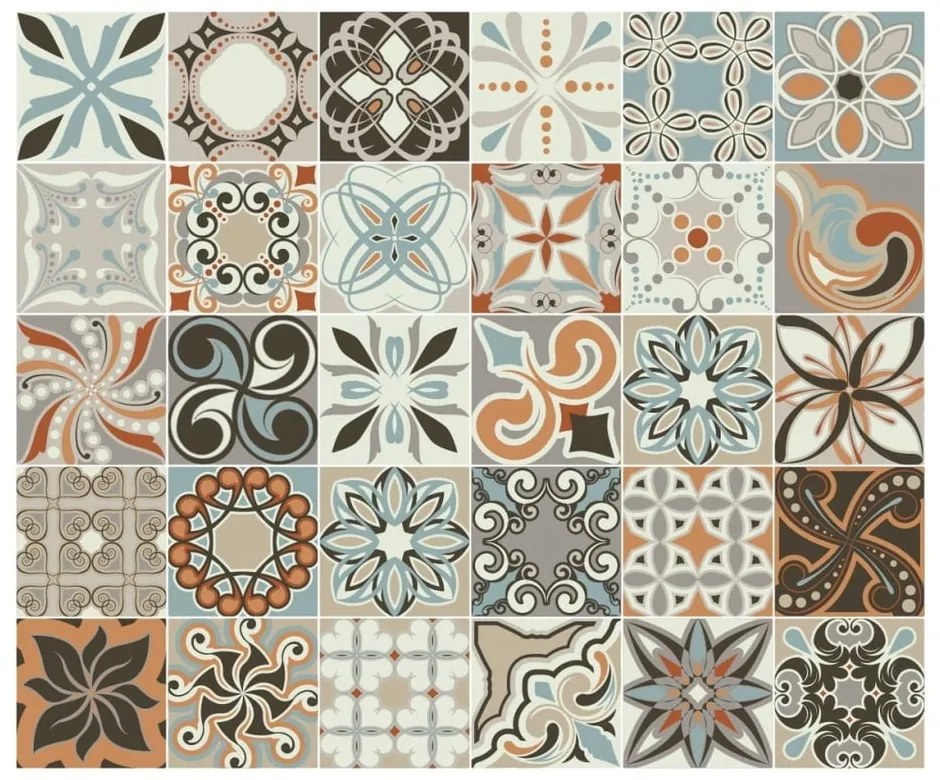 Set di 30 adesivi murali Piastrelle di cemento, 10 x 10 cm Bali - Ambiance