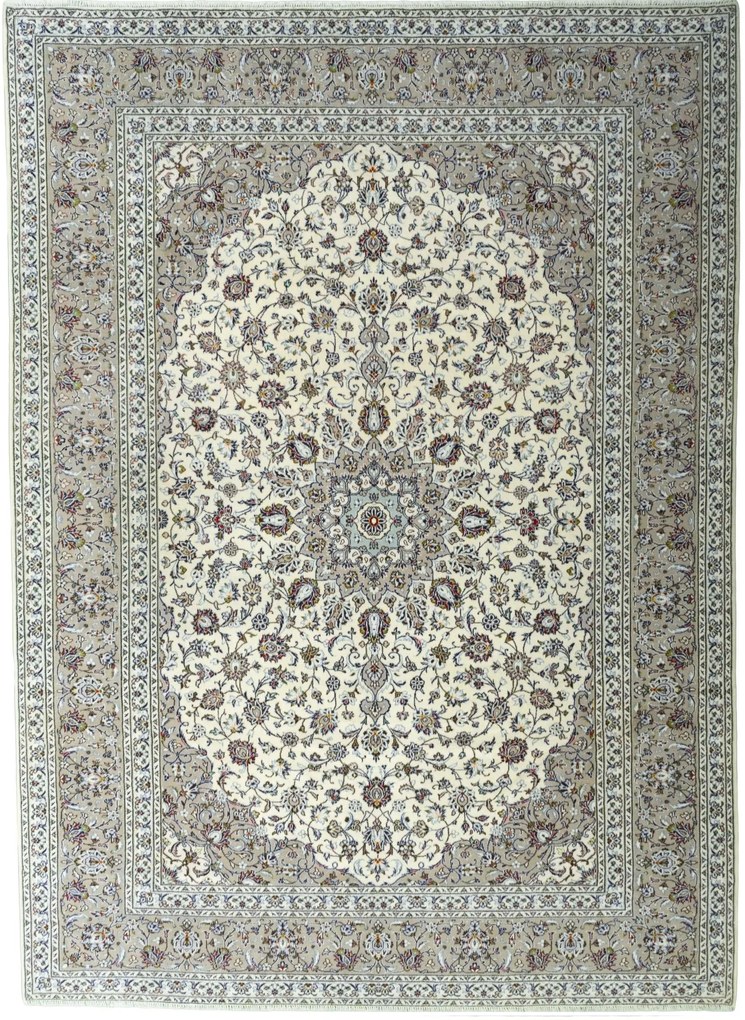 Kashan Tappeto 260x350 Beige (Iran) Annodato A Mano