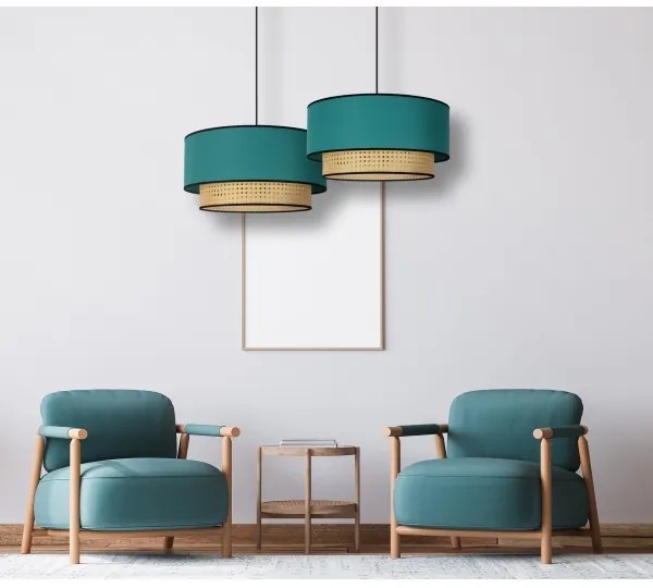 Duolla - Lampadario a sospensione con filo BOHO 1xE27/15W/230V diametro 45 cm turchese/rattan