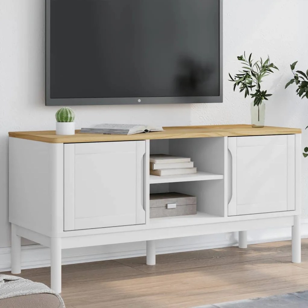 Mobile Tv Floro Bianca 114x43x55 Cm İn Legno Massello Di Pino /