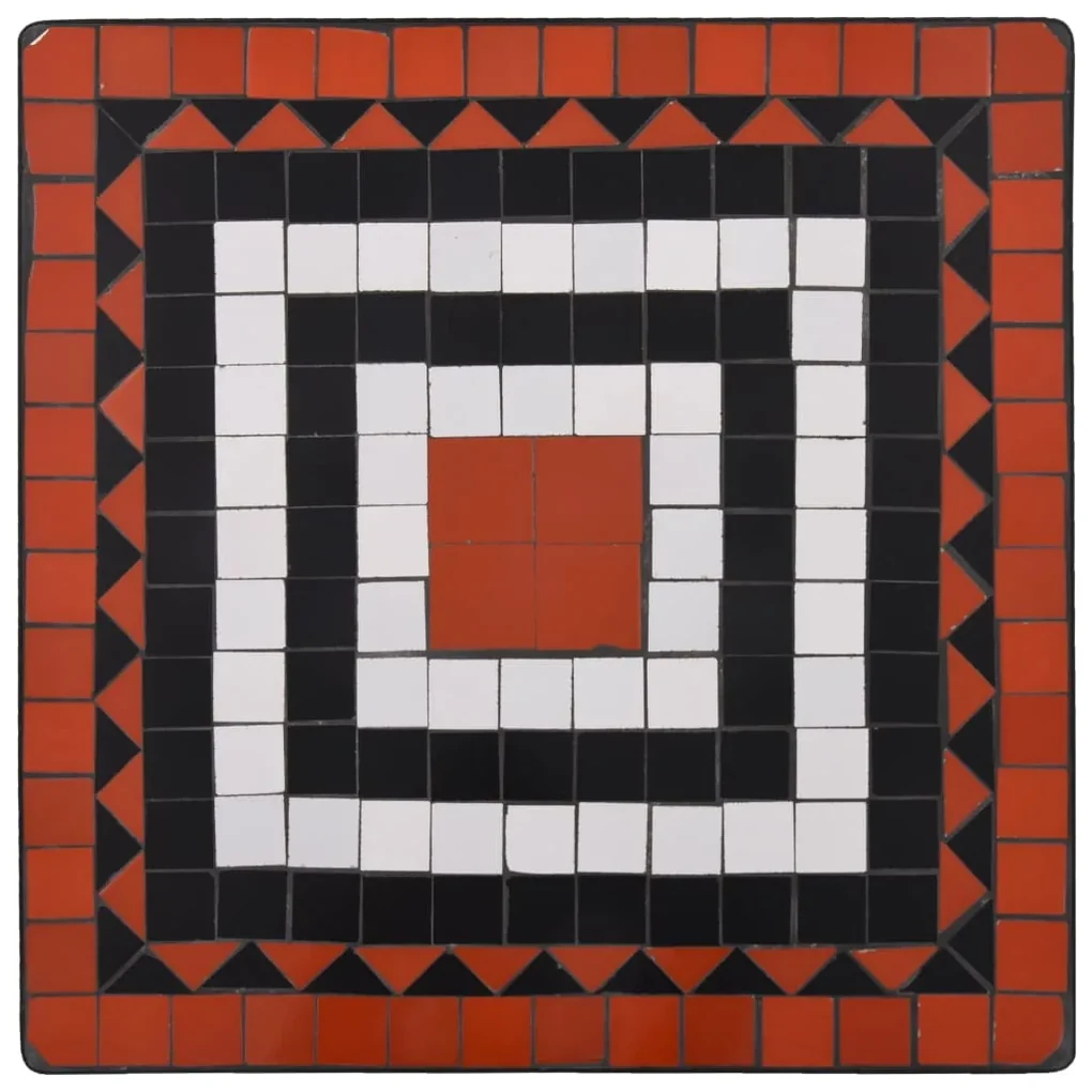 Set bistrò 3 pz con mosaico in ceramica terracotta e bianco